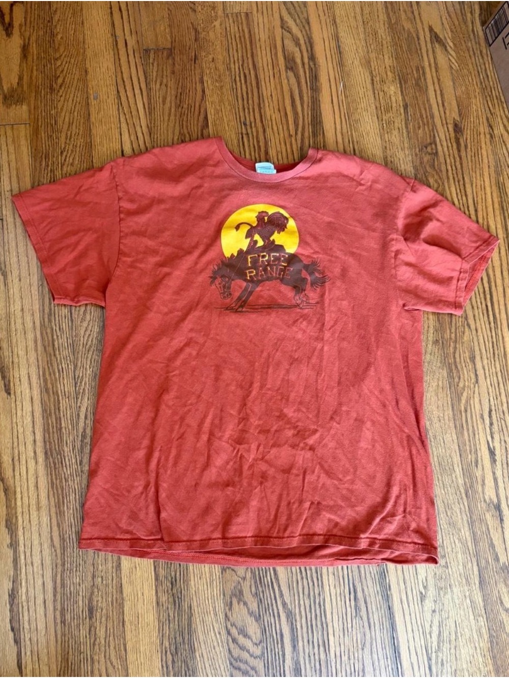 vintage  Orange Graphic Tee with Free Range Design